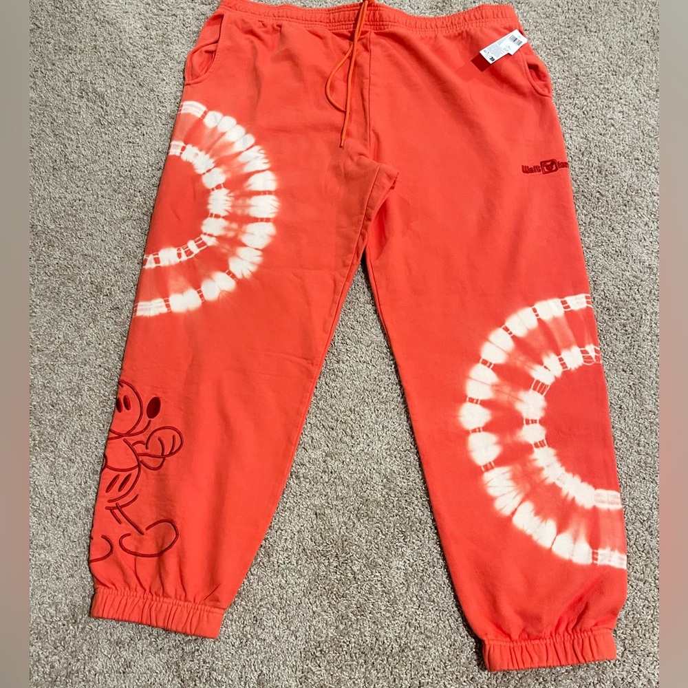 Mickey Mouse Genuine Mousewear‎ Tie Dye Jogger Pants WDW Embroidered Orange XXL
